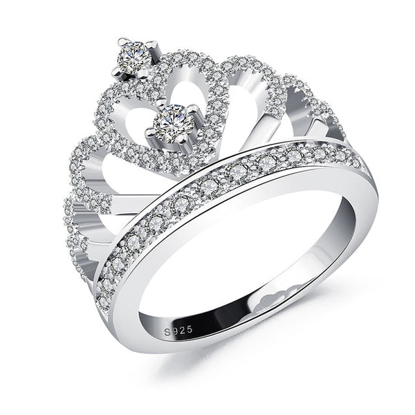 Princess Style Cubic Zirconia Hollow Heart Crown Ring