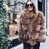 Real Fox Fur Genuine Leather Overcoat