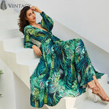 Long Sleeve Tropical Beach Vintage Maxi Dress