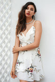 Sexy A-line Ruffles Floral Deep v neck Backless Bandage Party dress