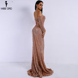 Sexy BRA Long Sleeve Off Shoulder Sequin Backless Skinny Maxi Party Elegant Dress