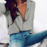 Sexy Button Long-sleeved Spring Chiffon Blouse Shirt