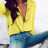 Sexy Button Long-sleeved Spring Chiffon Blouse Shirt