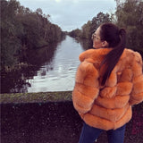 Real Fox Fur Genuine Leather Overcoat