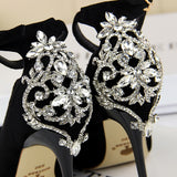 Elegant Crystal Pointed Toe Solid Flock Buckle Shallow High Heels