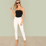 Black Sexy Skinny Mid Waist Party Go Out Slim Fitted Plain Sleeveless Strapless Bodysuit