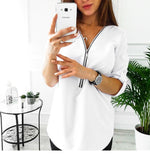 Zipper Short Sleeve V Neck Solid Casual Shirts