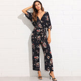 Surplice Neck Wide Leg Maxi Deep V Neck Romper