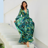 Long Sleeve Tropical Beach Vintage Maxi Dress