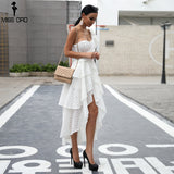 Sexy One Shoulder Lace Female ruffle Backless Elegant Party Dress