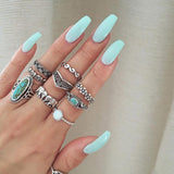 9pcs/Set Boho Rings Set Antique Silver Rings