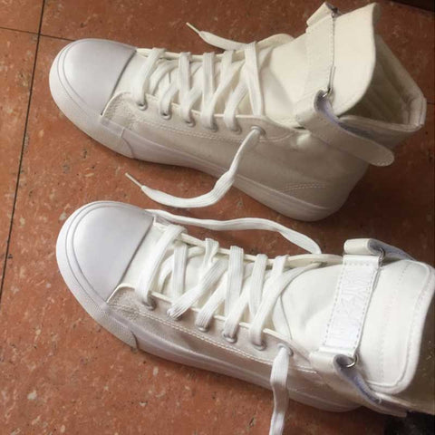 White Denim Sneaker High Top Flat Shoe