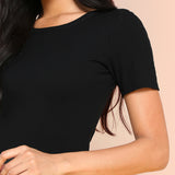 Black Minimalist Solid Form Fitting Casual O-Neck Short Sleeve Skinny Bodysuit