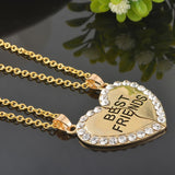 Split Half Heart Rhinestone Best Friend Pendant Long Necklace