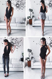 Sexy Deep V Neck Sleeveless Polka Dot Skinny High Waist Stretchy Cut Out Front Halter Bodysuit