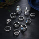 Bohemian Vintage Carving Flower Rings Set Mixed Crystal Midi Butterfly Ring