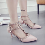 High-heeled Pointed toe Buckle Strap Rivet Heel