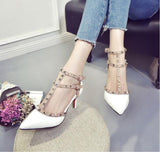 High-heeled Pointed toe Buckle Strap Rivet Heel