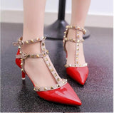 High-heeled Pointed toe Buckle Strap Rivet Heel