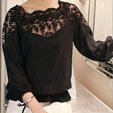 Hot 3\4 Sleeve Lace Hollow Chiffon Blouse