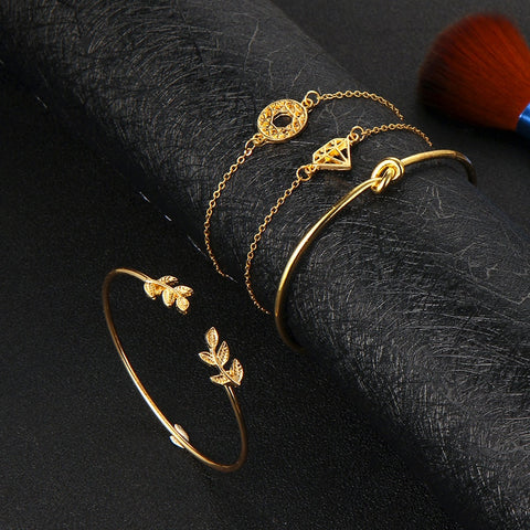 Elegant Bohemia Leaf Knot Hand Cuff Link Chain Charm Bracelet