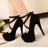 Super High Thin T-strap Buckle Strap Retro Round Toe Pumps Heel