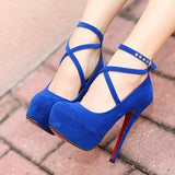 Super High Thin T-strap Buckle Strap Retro Round Toe Pumps Heel