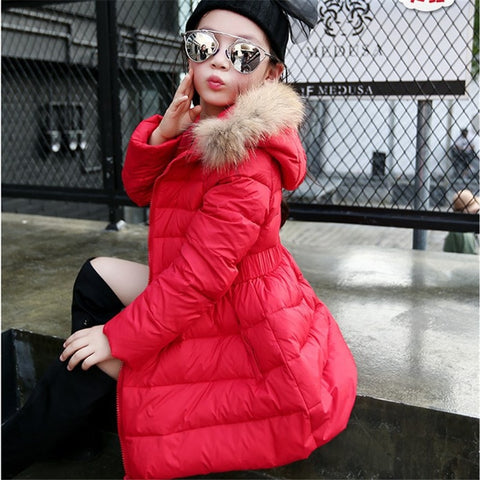 Cute Fur Hooded Thick Cotton Warm Solid Kid Parka