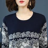 Elegant Elephant Printed Knitted Long Sleeves Pullovers Loose Sweater