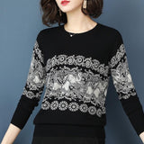 Elegant Elephant Printed Knitted Long Sleeves Pullovers Loose Sweater