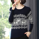 Elegant Elephant Printed Knitted Long Sleeves Pullovers Loose Sweater