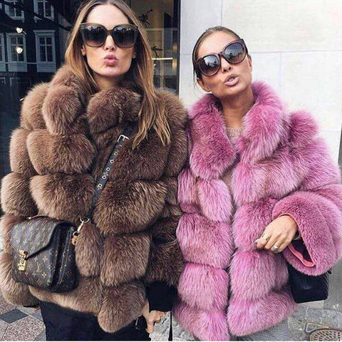 Elegant Winter Thick Real Fox Fur Long Sleeve Parka