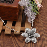 Bohemian Tibet Silver Color Big Statement Flower Necklaces & Pendant