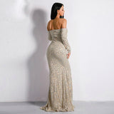 New Bra Off Shoulder Backless Glitter Party Elegant Dress