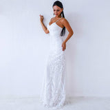 Sexy V Neck  Off Shoulder Backless sleeveless sequin Elegant Party Maxi Dress