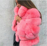 Real Fox Fur Genuine Leather Overcoat