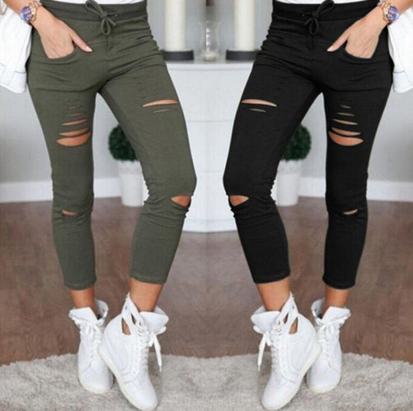 Sexy Denim Holes Destroyed Knee Pencil Stretch Ripped Jeans