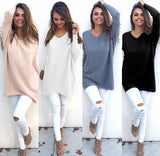 Sexy Round Neck Pullover Knit Sweater Long Sleeves