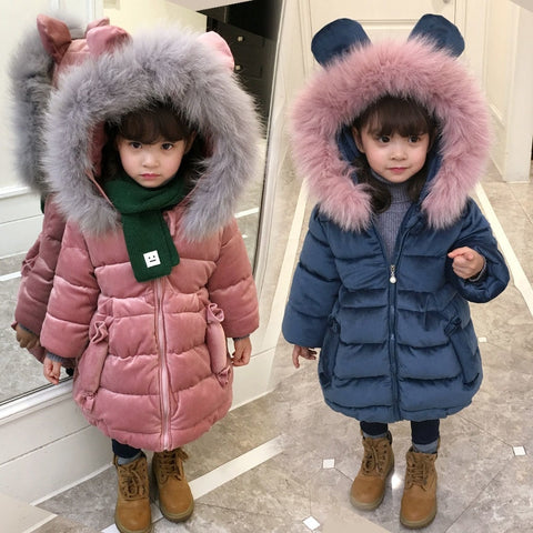 Velvet Long Snowsuit cotton Pad Fur Collar Hood