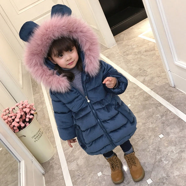 Velvet Long Snowsuit cotton Pad Fur Collar Hood