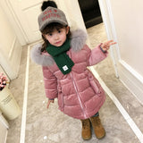 Velvet Long Snowsuit cotton Pad Fur Collar Hood