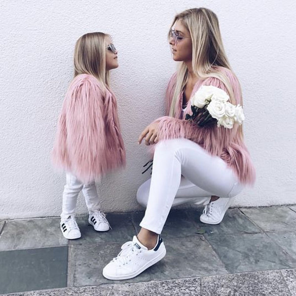 Mother and Daughter Shaggy Faux Fur Coat