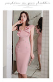 Elegant O-Neck Ruffles Button Slim Strap Split Party Dress