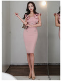 Elegant O-Neck Ruffles Button Slim Strap Split Party Dress