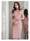 Elegant O-Neck Ruffles Button Slim Strap Split Party Dress