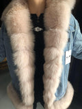 Denim Natural Fox Fur Thick Warm Parka