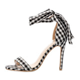 Scottish Plaid High Cross-Tied Ankle Strap Lace Up Party Bow High Heel