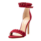 Buckle Strap High Ruffle Sandals Thin Heel