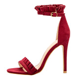 Buckle Strap High Ruffle Sandals Thin Heel