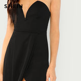 Off Shoulder Split Solid Party Sexy dress